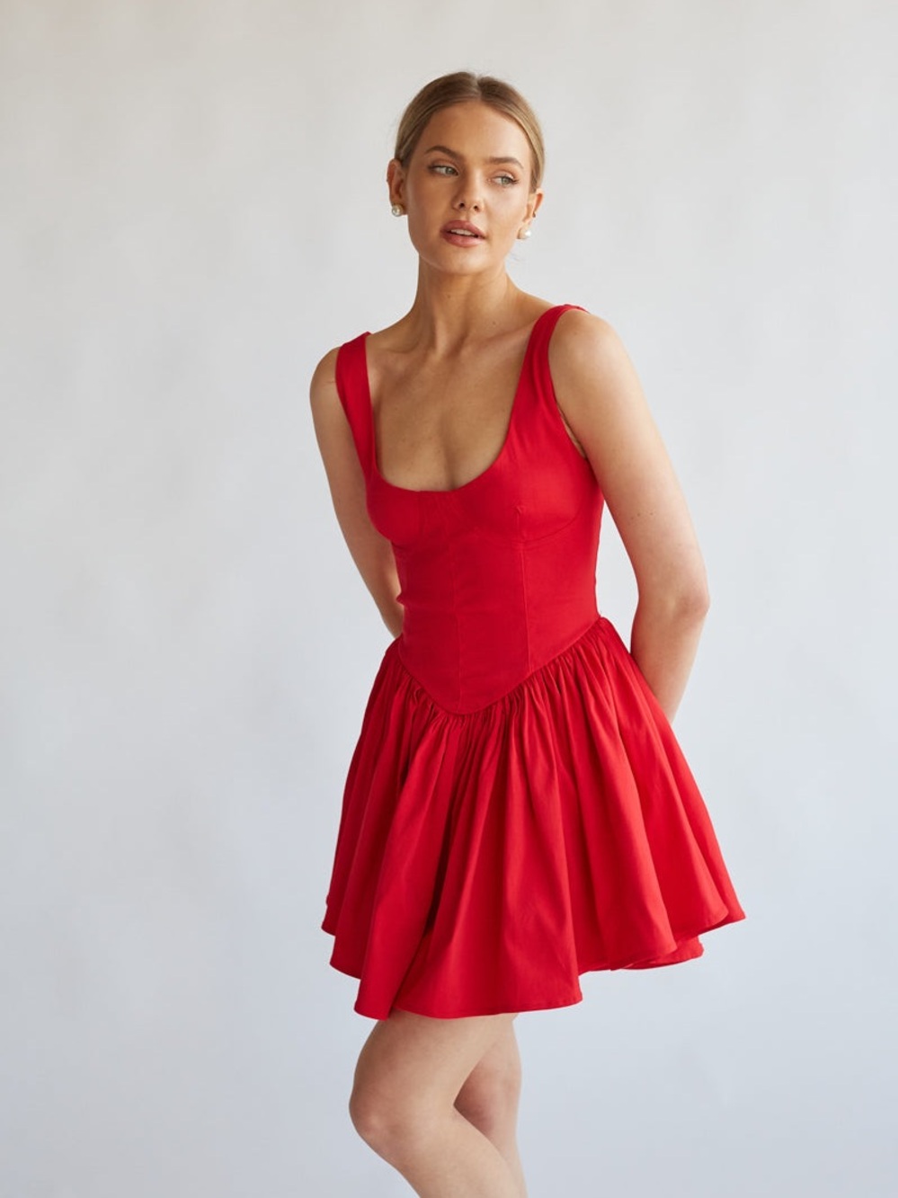 American Threads Red Delaney Corset Mini Dress